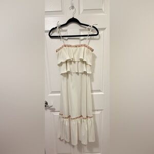 Vicky Vaughn Junior 70s Prairie Midi Dress Cream Floral Ruffle Size S
